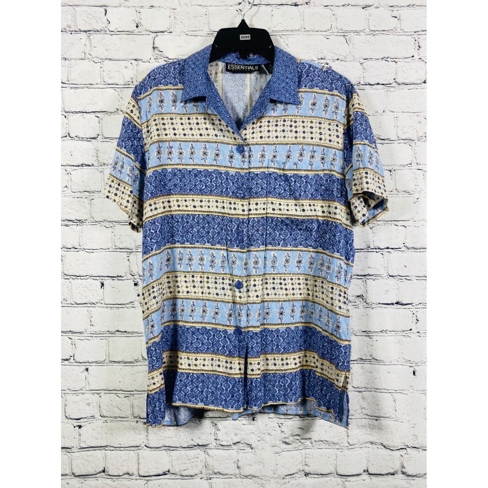 Norton Essentials Shirt Womens Boho Floral Button Down Blue Small Rayon Top